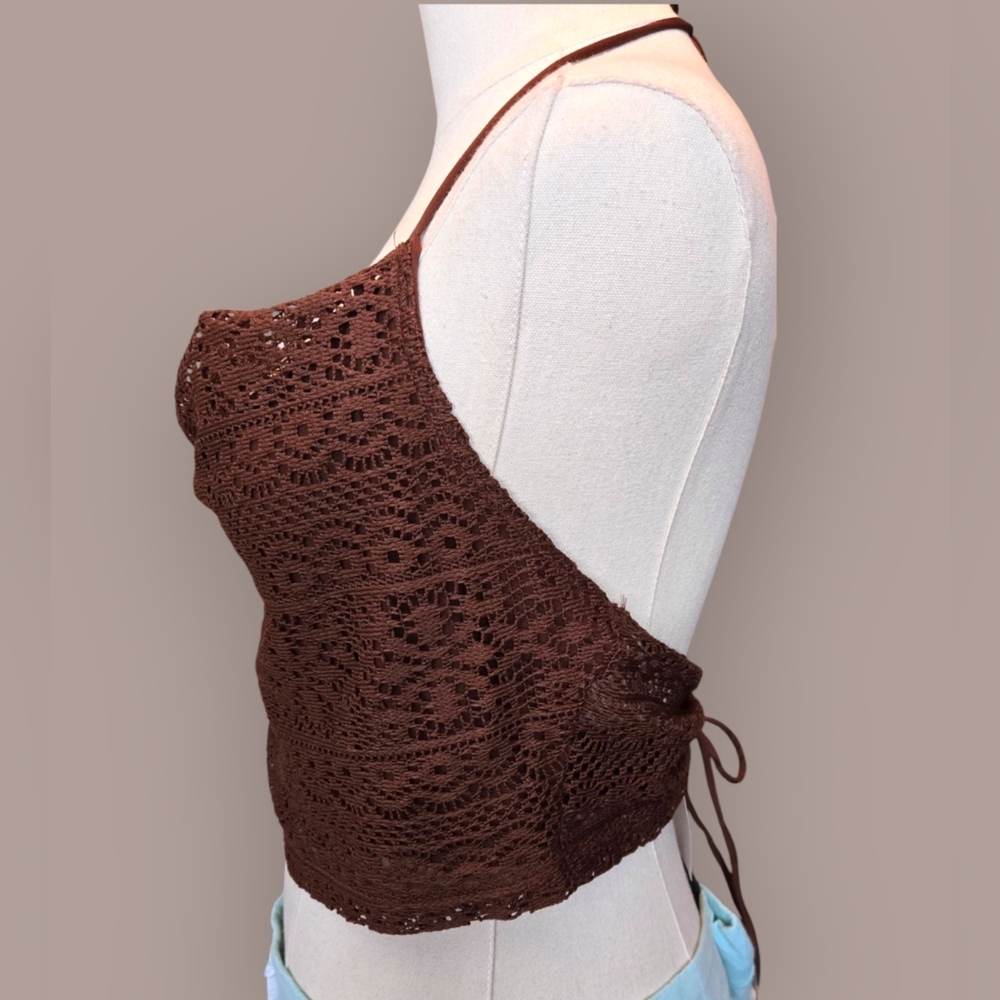 H&M DIVIDED Brown Crochet Crop Camisole ~NWT - Picture 7 of 11